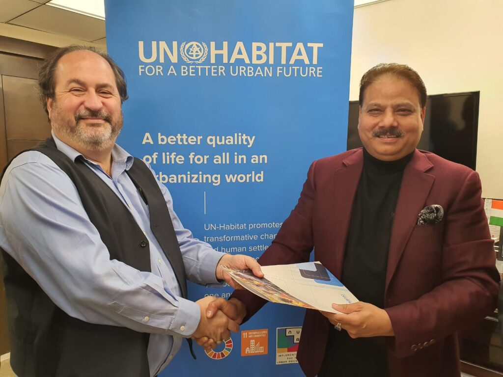 Douglas Ragan-UN-HABITAT and Deepak Dwivedi -Chairman, Nagrik Foundation exchange of MoU, a mark of SDG17 partnerships for goals